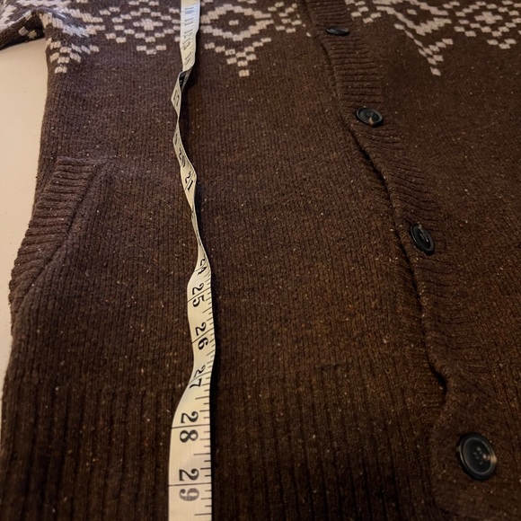 Bridge & Burn Men's Geometric Pattern Cardigan in Brown and Cream - Picture 7 of 9